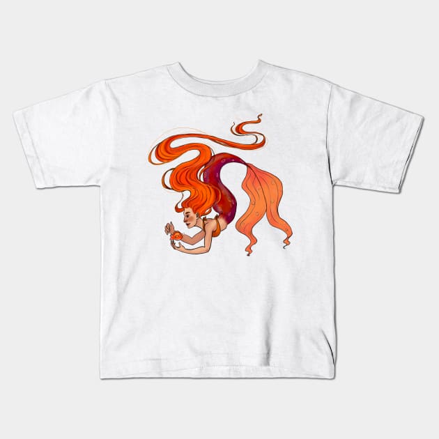 Orange Mermaid Kids T-Shirt by Lynn S